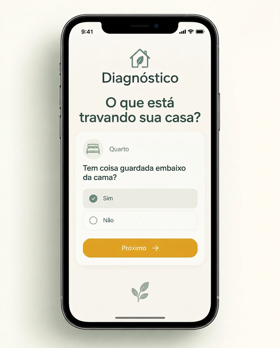 Celular com a tela do diagnóstico da casa